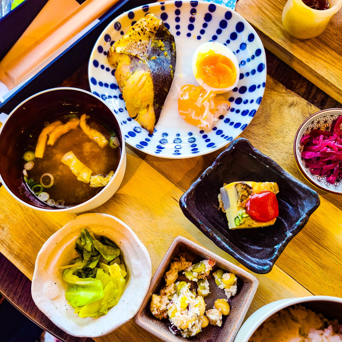 Small bowls and dishes of Japanese cuisine.